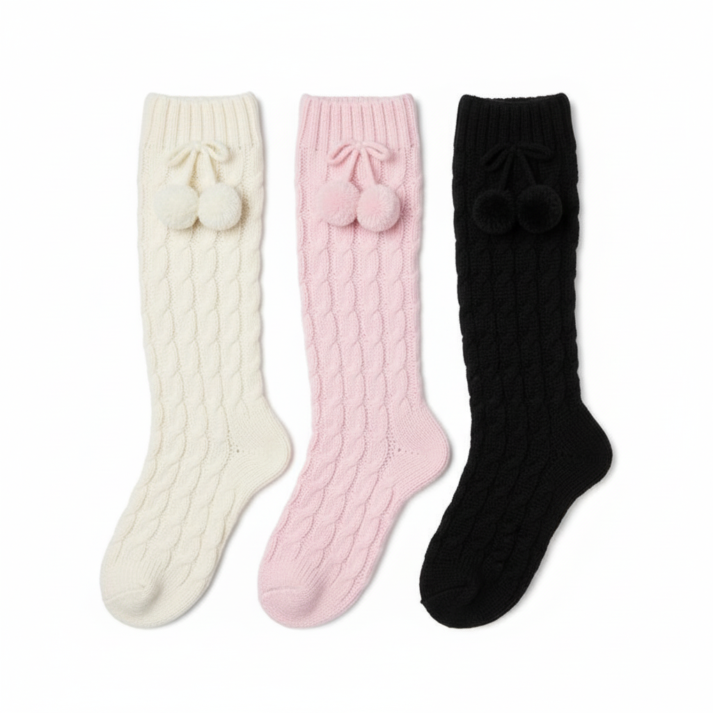 Calentadores de Pierna con Pompones - ¡Estilo y Confort!