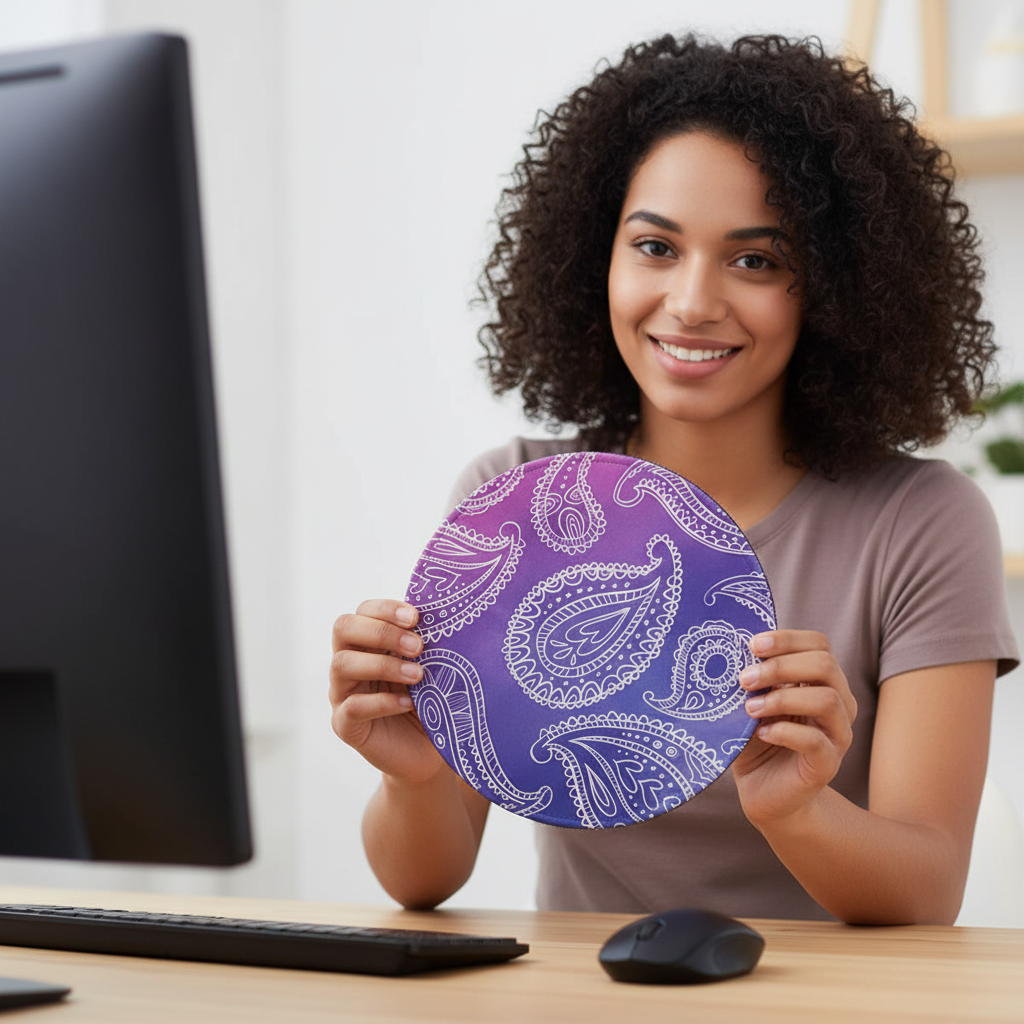 Mouse Pad Redondo Estilo Paisley Morado