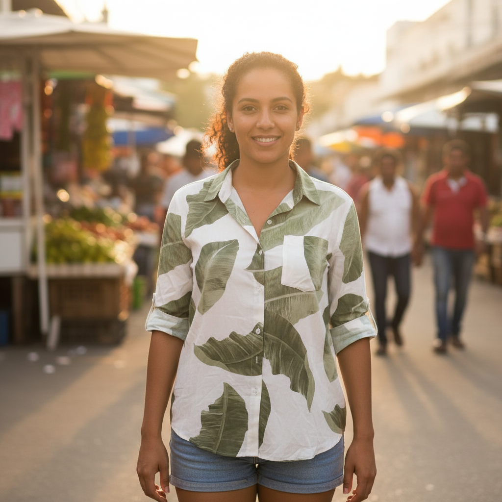 Camisa Tropical Elegante para Mujer