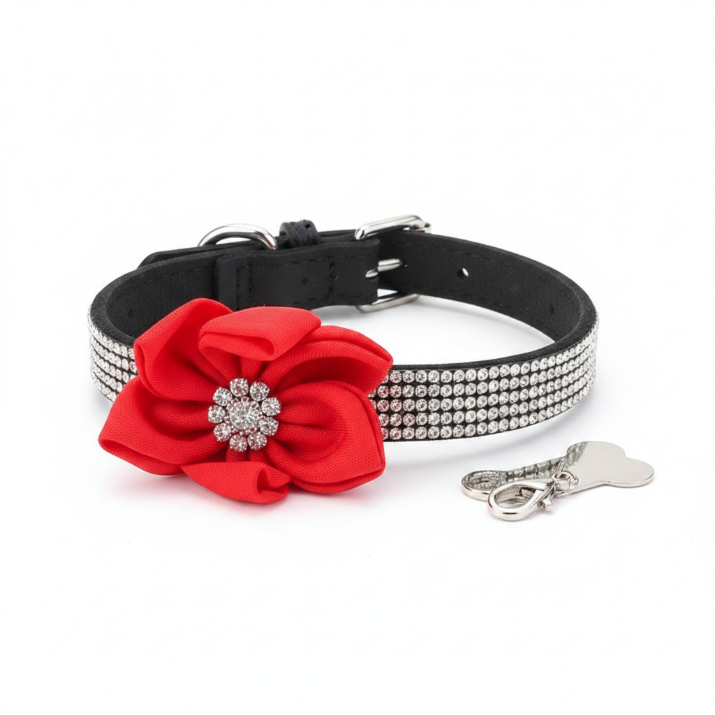 Collar Brillante con Flor Roja para tu Mascota