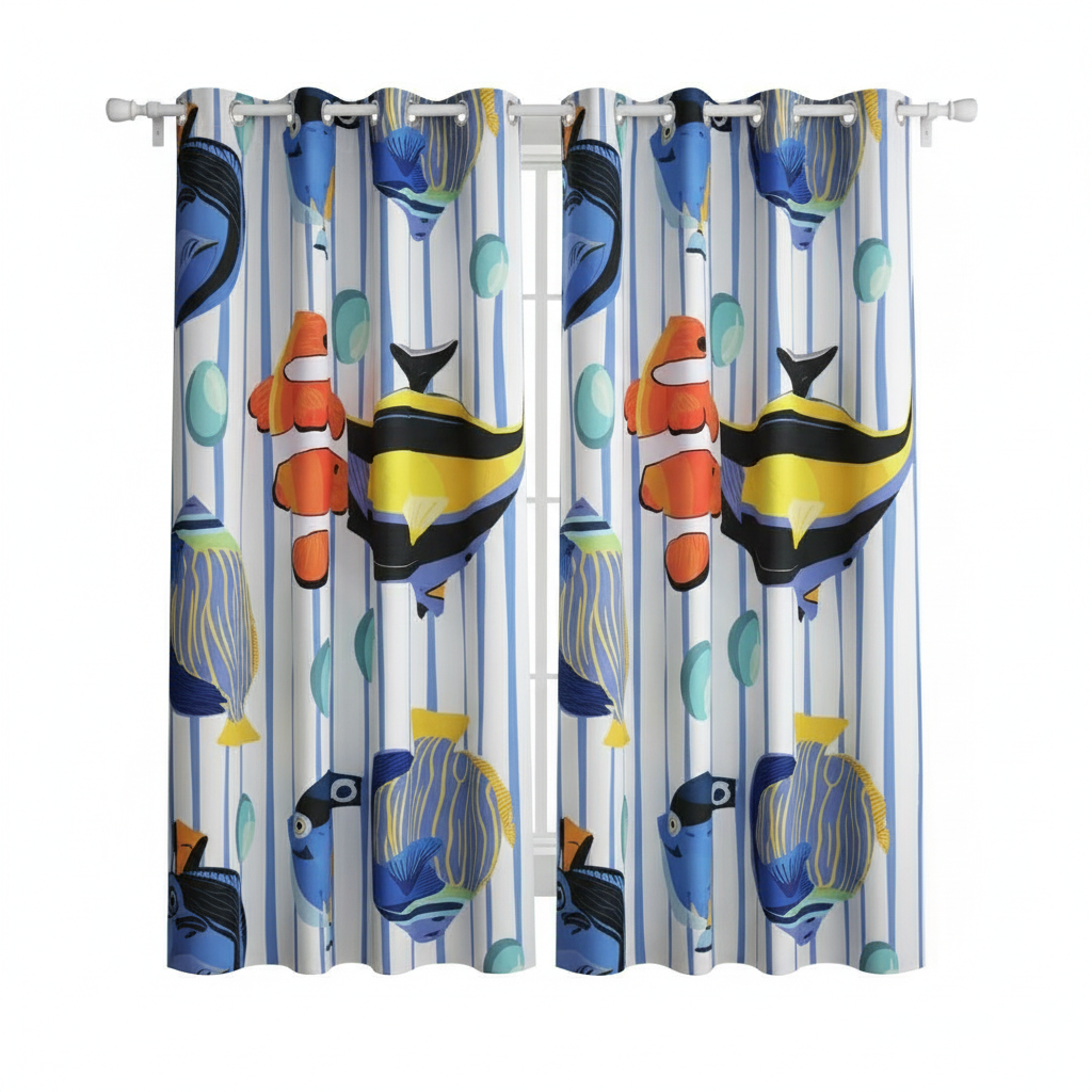 Cortinas Divertidas: Peces Payaso y Rayas Azules