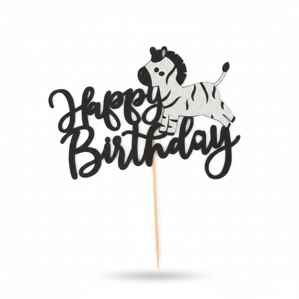 Topper "Feliz Cumpleaños" con Diseño de Cebra Brillante
