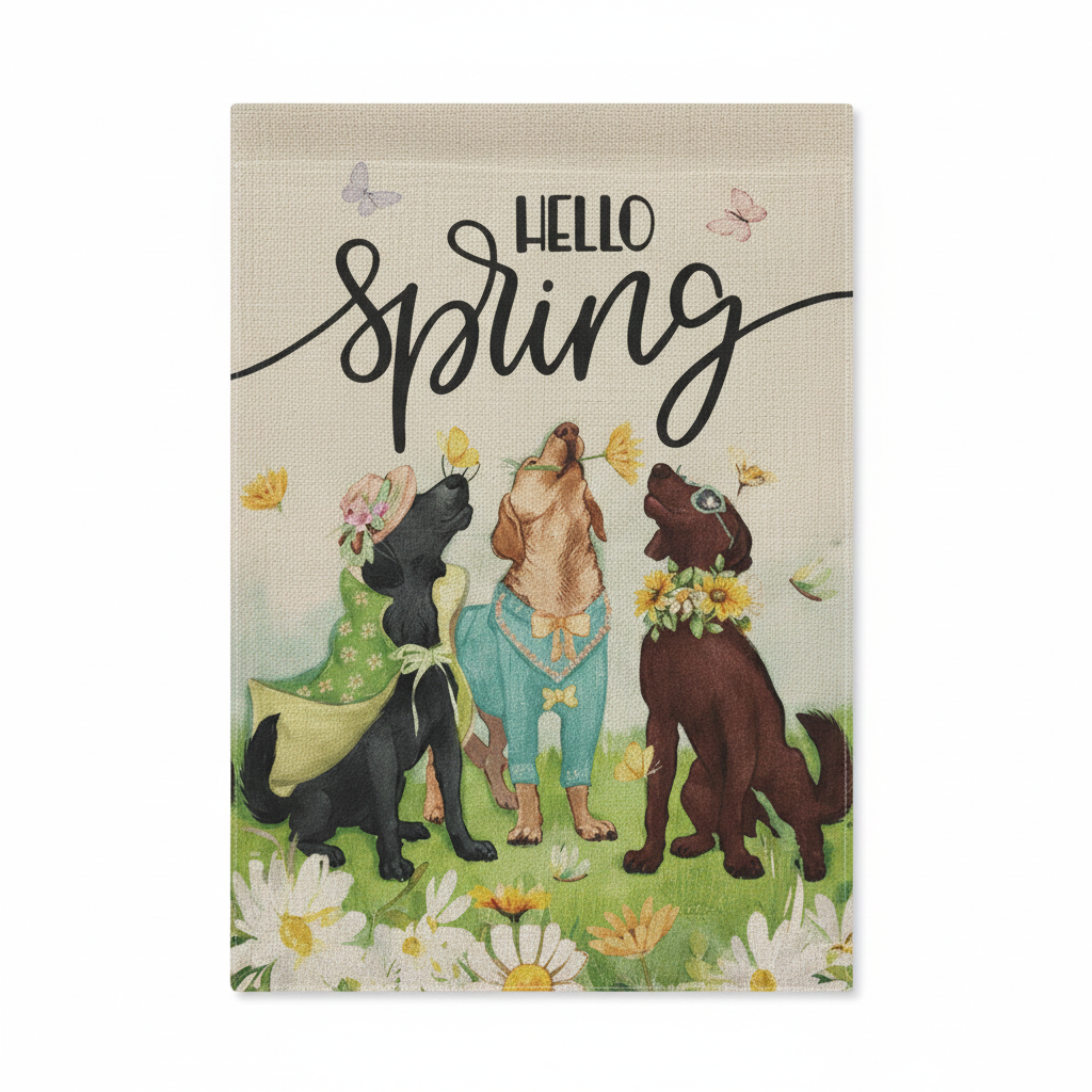 ¡Hola Primavera! Dale la bienvenida a la estación con esta bandera de jardín.