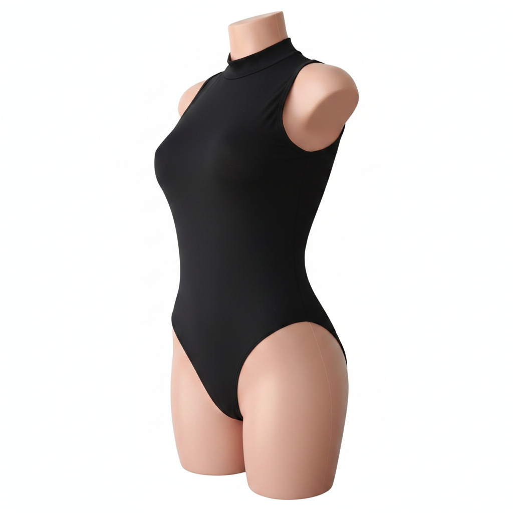 Body Negro Elegante Cuello Alto Sin Mangas
