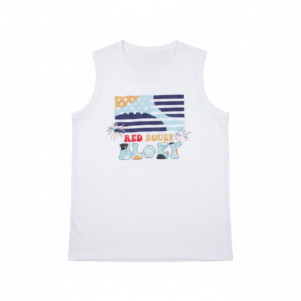 Camiseta sin mangas blanca con estampado "Red Blue" Size L