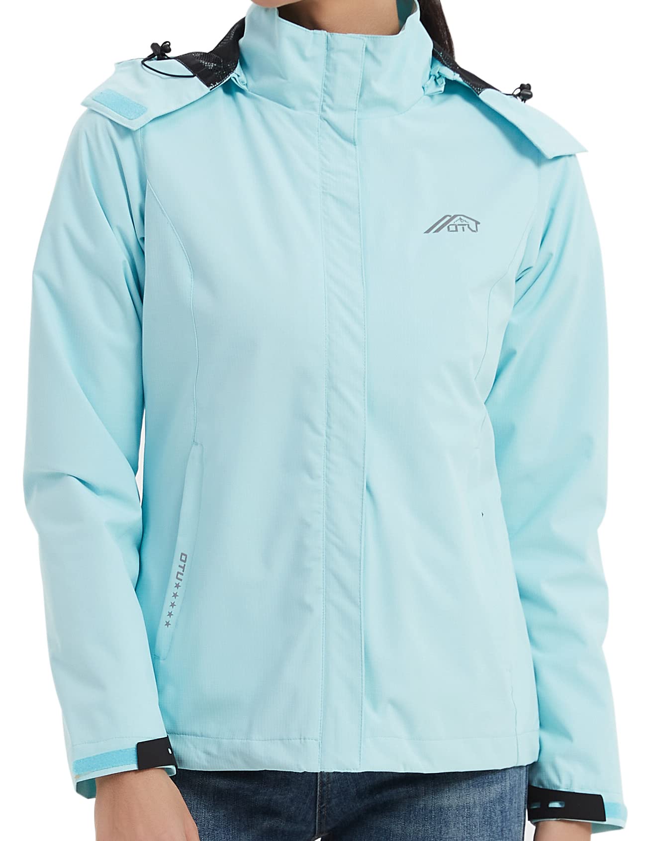 OTU: Chaqueta impermeable para mujer, ligera, impermeable con capucha para senderismo, viajes al exterior., 916 verde claro Size M