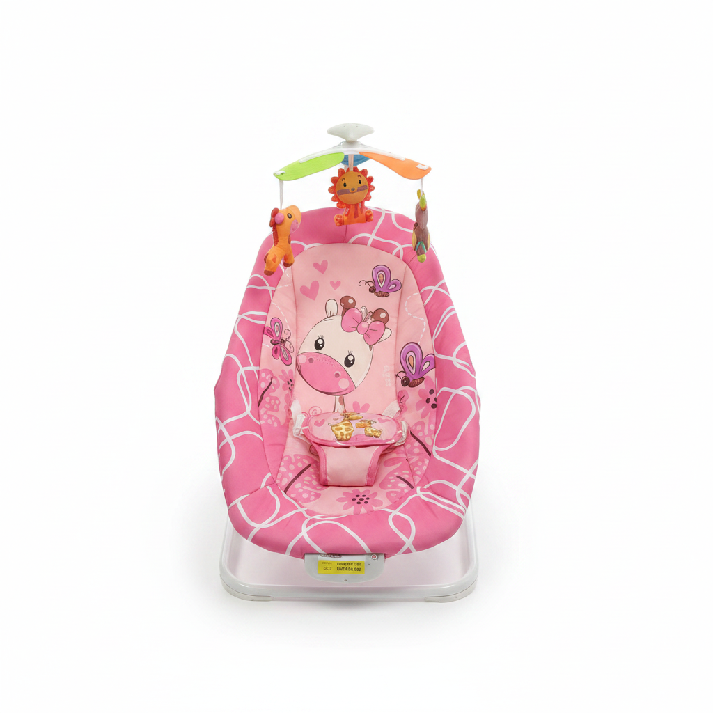 Mecedora de bebé rosa con diseño de jirafa