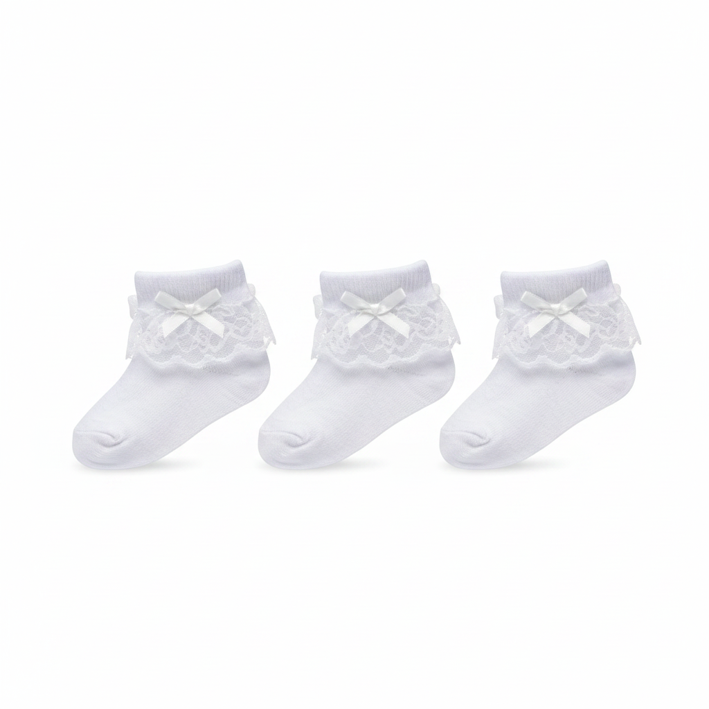 Calcetines para Bebé con Encaje 3 pairs Bl Bla Blan Blanc Blanco