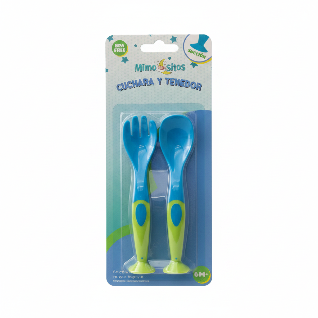 Set de Cuchara y Tenedor para Bebé 0-6 meses A x A x u A x ul Az Azu Azul