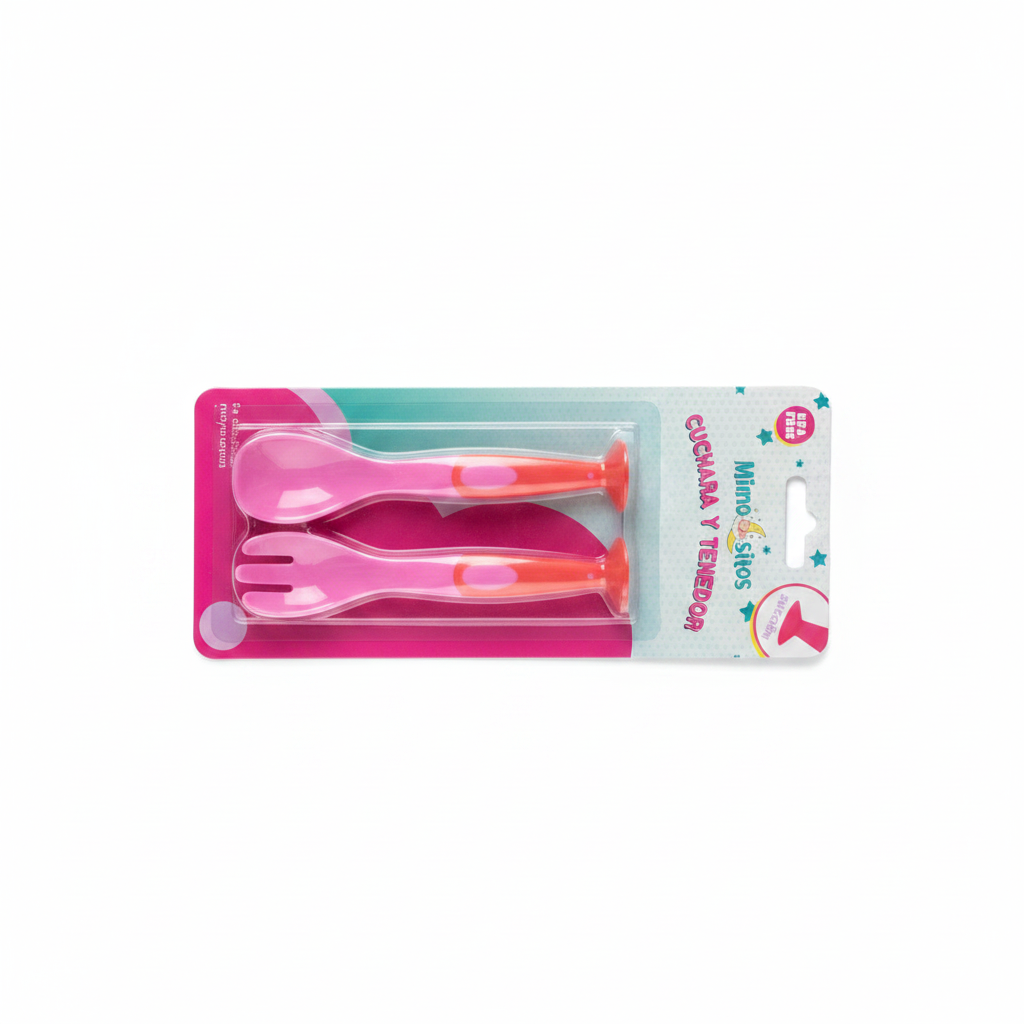 Set Cuchara y Tenedor Mimo Sitos 0 0- 0-6 0-6m Ro Ros Rosado