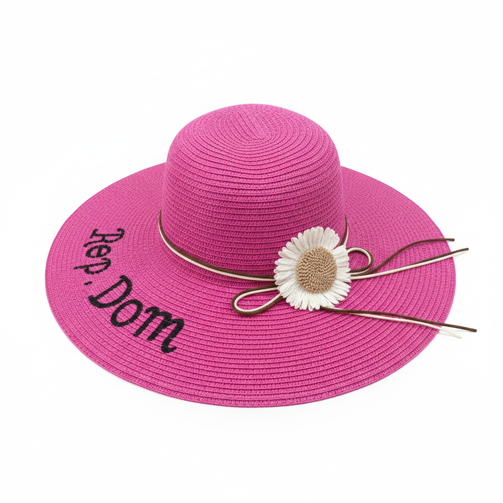 Sombrero de Paja Rosa con Flor 1 1; 15 10 10c 10cm