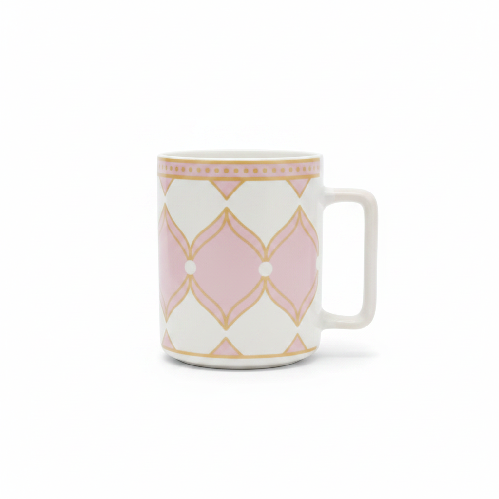 Taza HG-TXC43 con diseño floral rosa y dorado