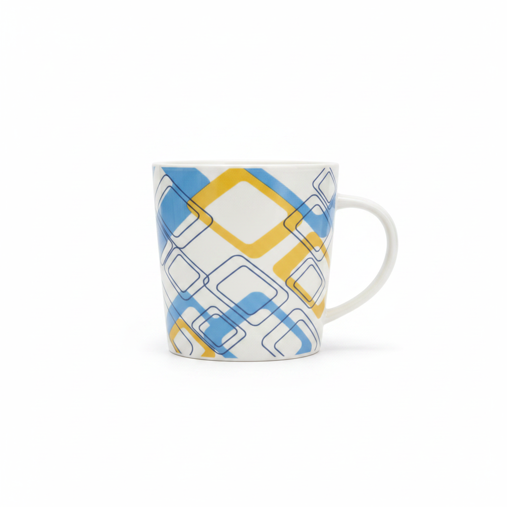 Taza con Diseño Geométrico Azul y Amarillo 48