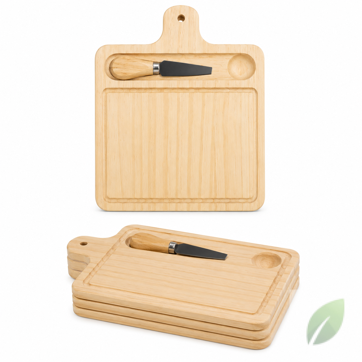 Tabla de Picar de Madera con Mango y Cuchillo