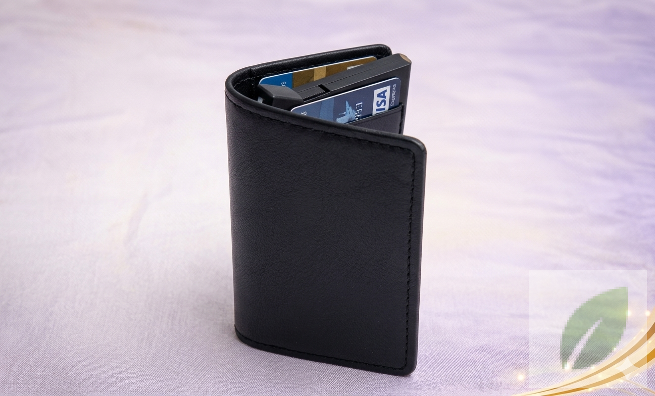 Tarjetero Inteligente RFID Compacto De Cuero Negro