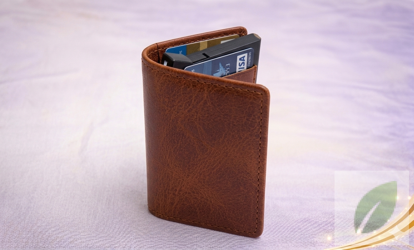 Tarjetero Inteligente RFID Compacto De Cuero Marron