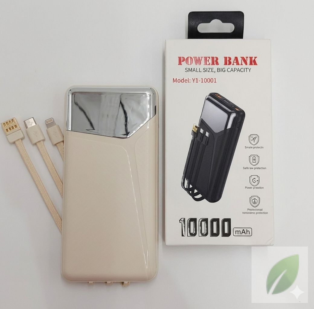 Power Bank 10,000mAh Recargable con Cables Integrados