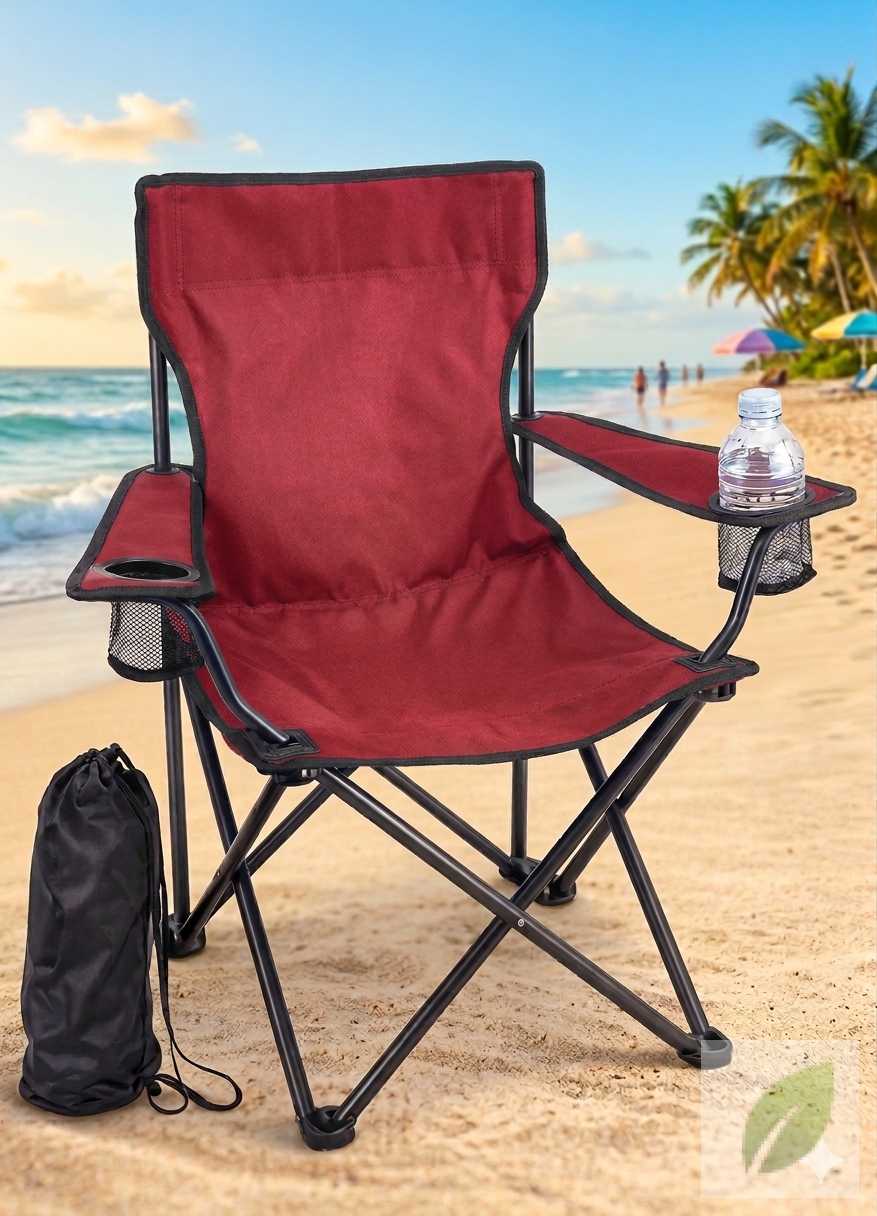 Silla de Playa Plegable Roja con Porta Bebidas