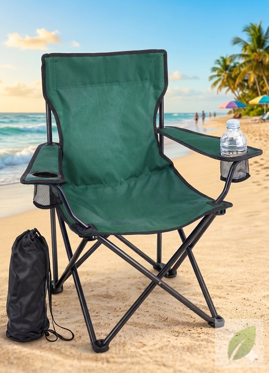 Silla de Playa Plegable Verde con Porta Bebidas