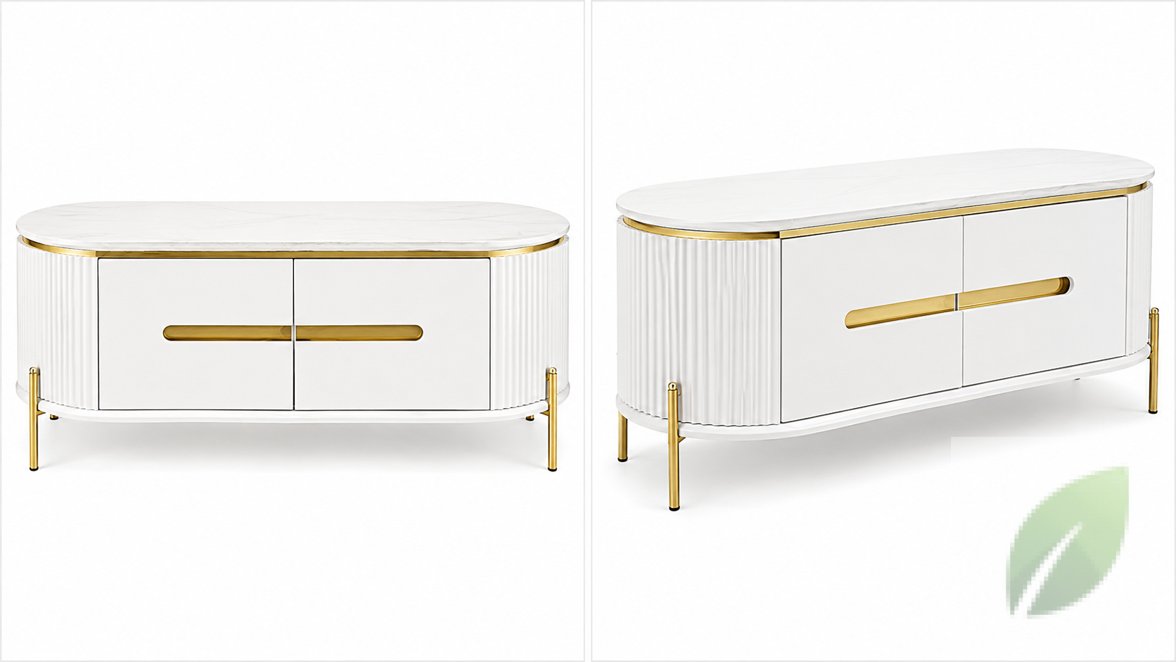 Mueble TV Moderno Blanco con Detalles Dorados