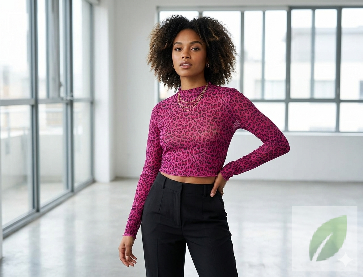 Crop Top Animal Print Fucsia de Manga Larga One Size