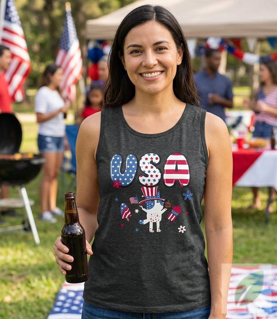 Camiseta de Tirantes USA Gris con Estampado Patriótico Talla One Size