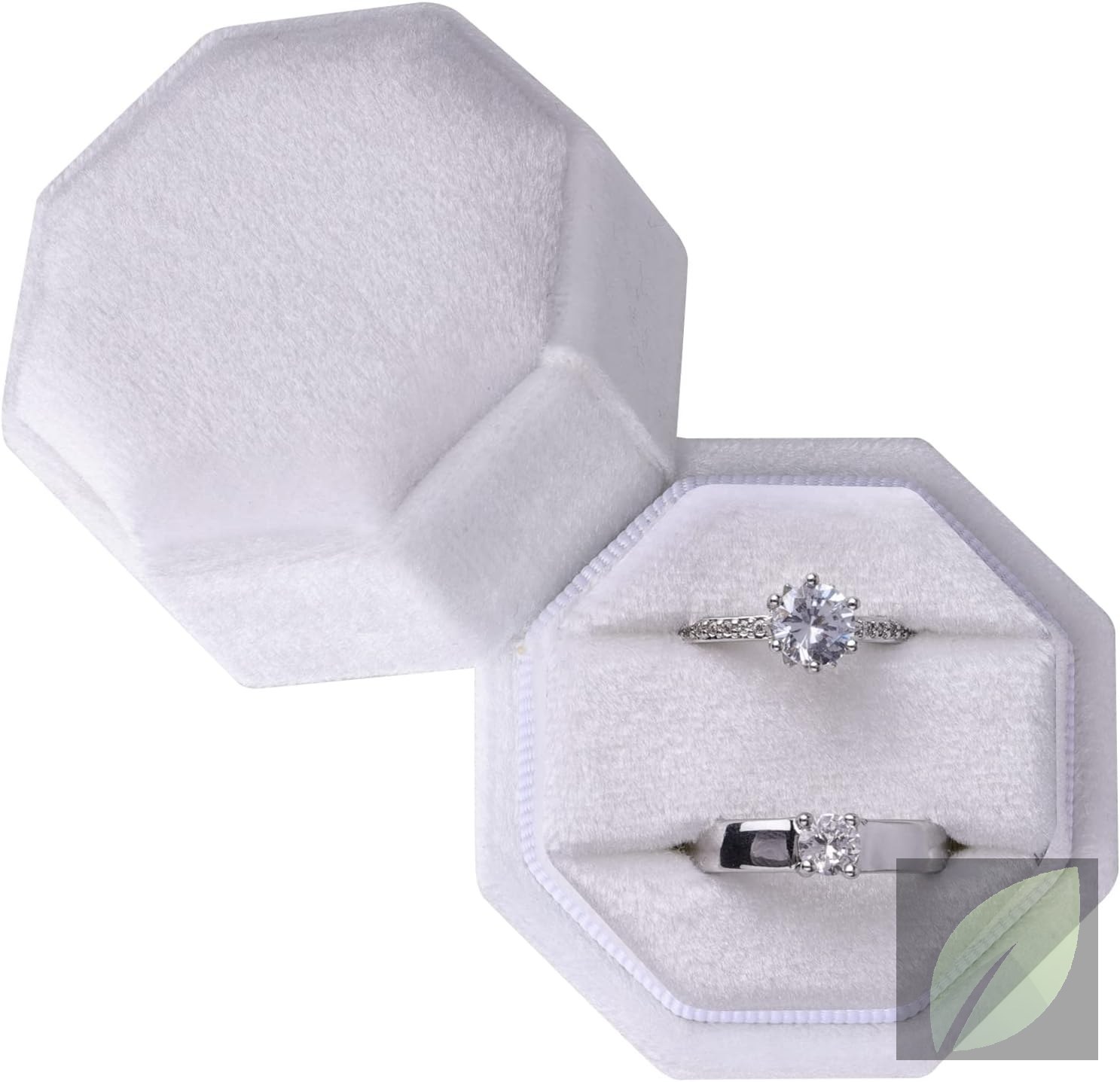 Caja de terciopelo octagonal para anillos con 2 ranuras