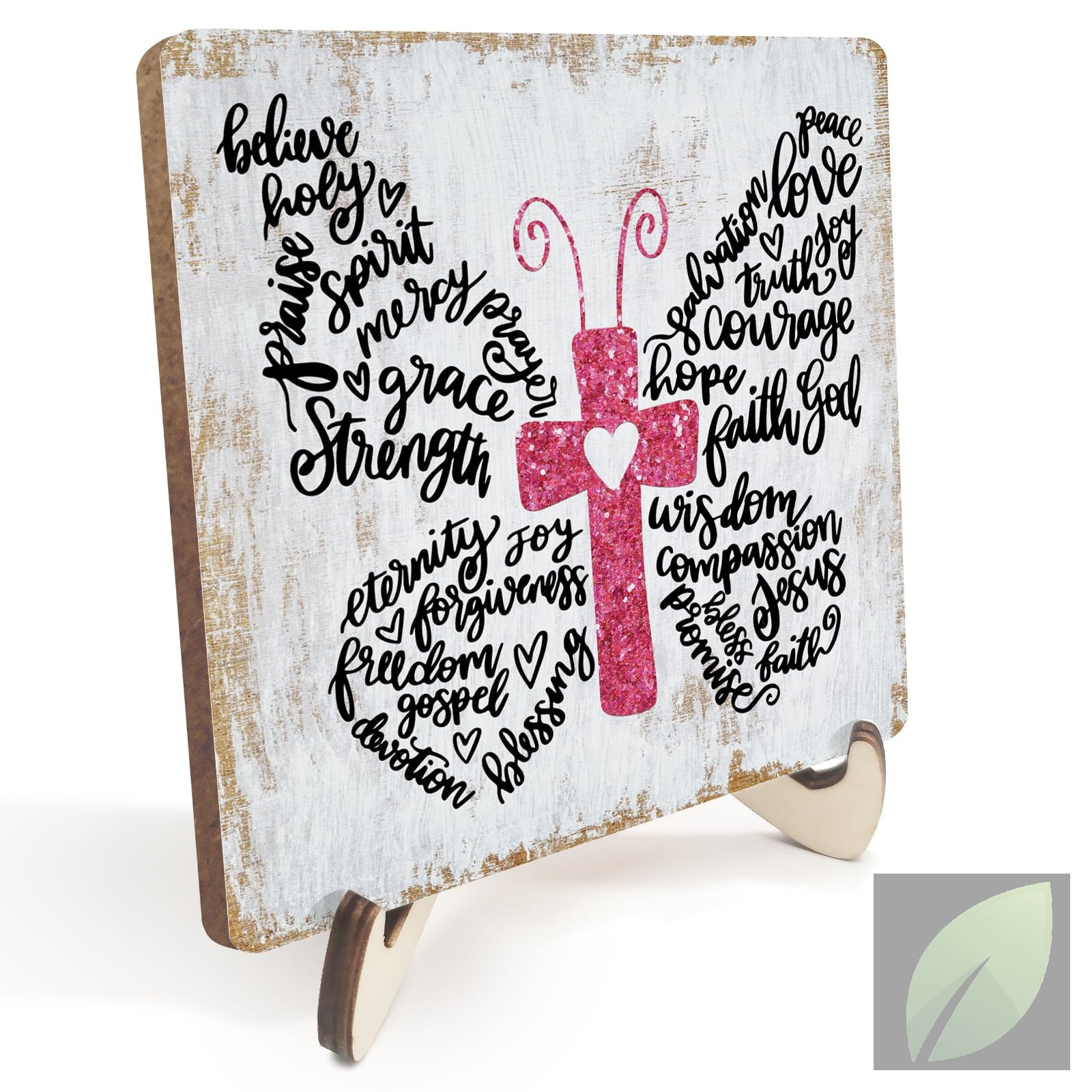 Placa  de madera Decorativa Cristiana con Cruz y Mensajes de Fe