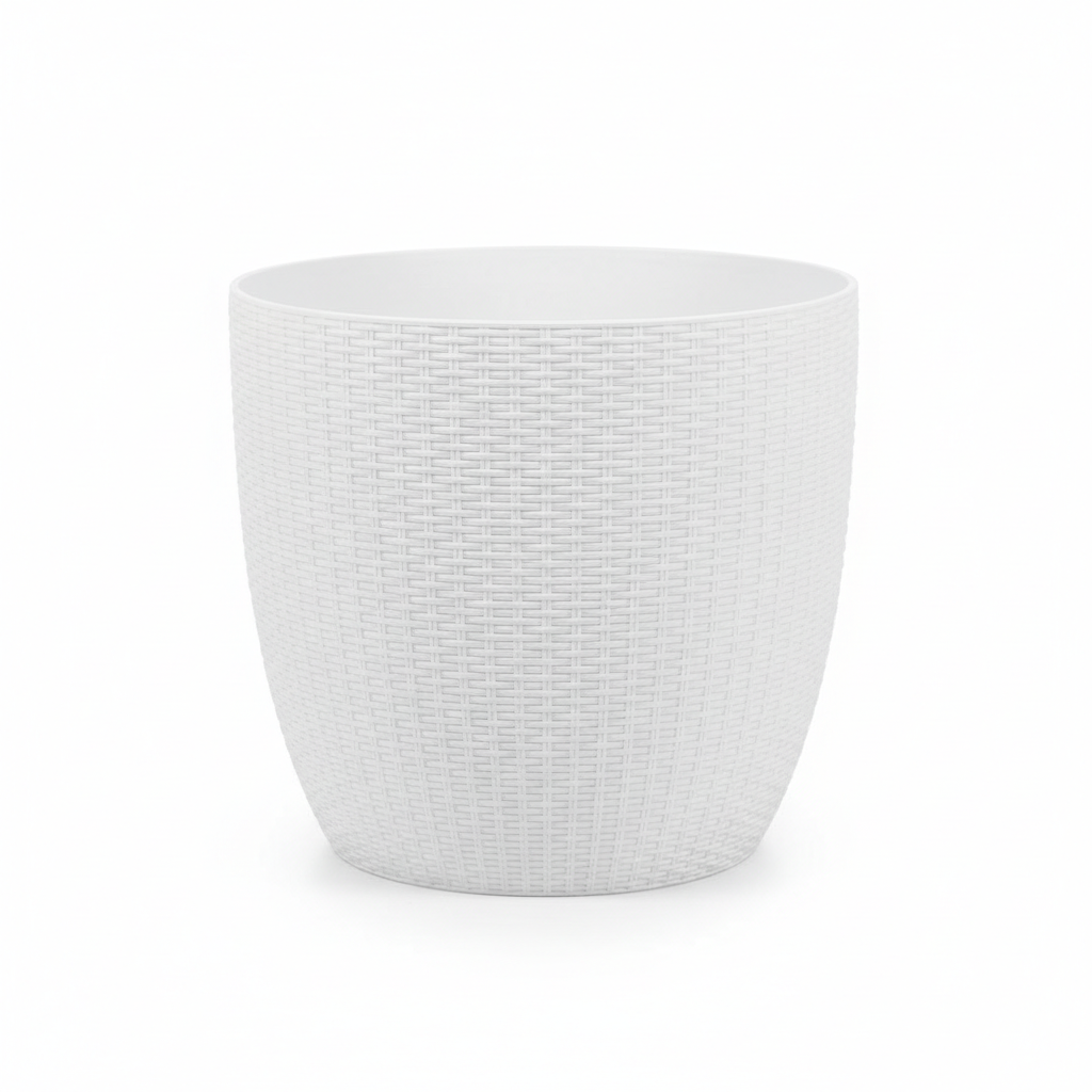 Maceta Plástica Mimbre Redonda Blanca