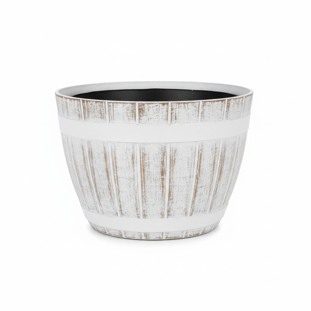 Maceta Estilo Barril Madera Blanca