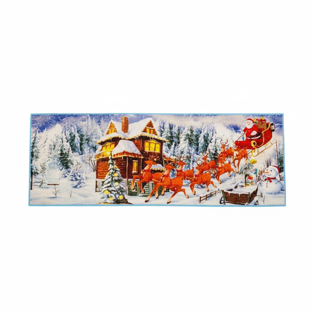 Tapete Navideño con Diseño de Santa Claus y Renos