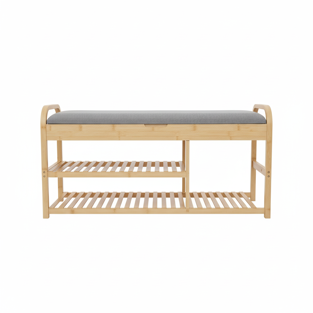Bamboo Shoe Rack Bench with Cushion
