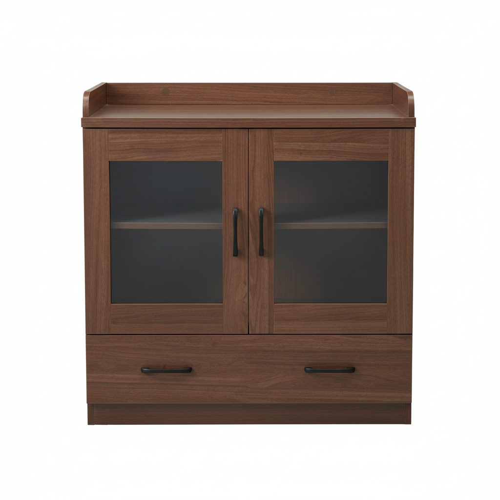 Mueble de Cocina de Madera con Puertas de Vidrio y Cajones