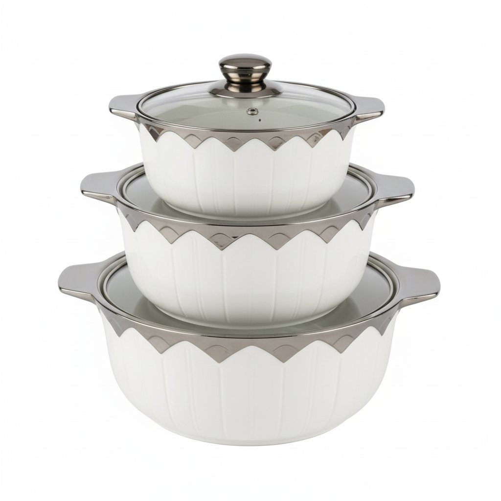 Set de Cacerolas de Porcelana con Tapa de Vidrio