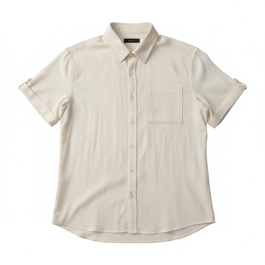 Conjunto de Camisa y bermuda de Algodón Crema de Manga Corta