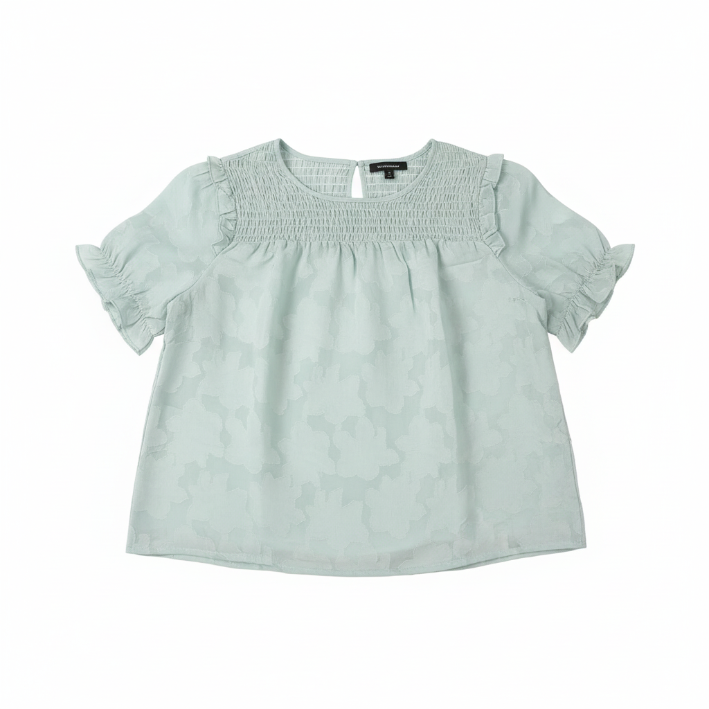 Blusa de manga corta con cuello redondo y fruncido