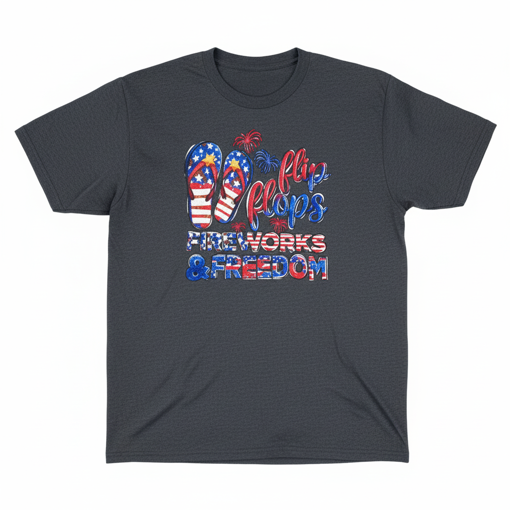 Camiseta "Flip Flops Fireworks & Freedom"