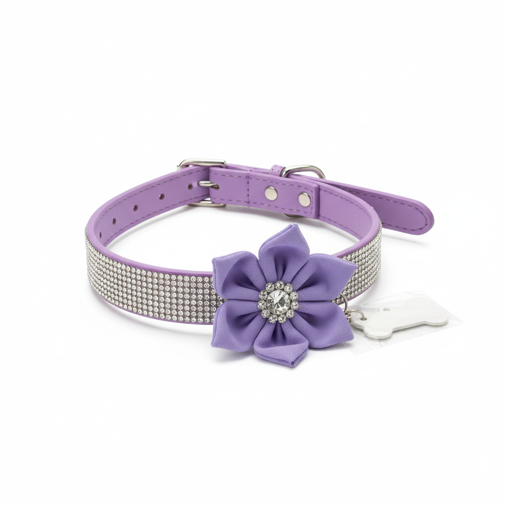 Collar para Perro Elegante con Flor y Diamantes de Imitación