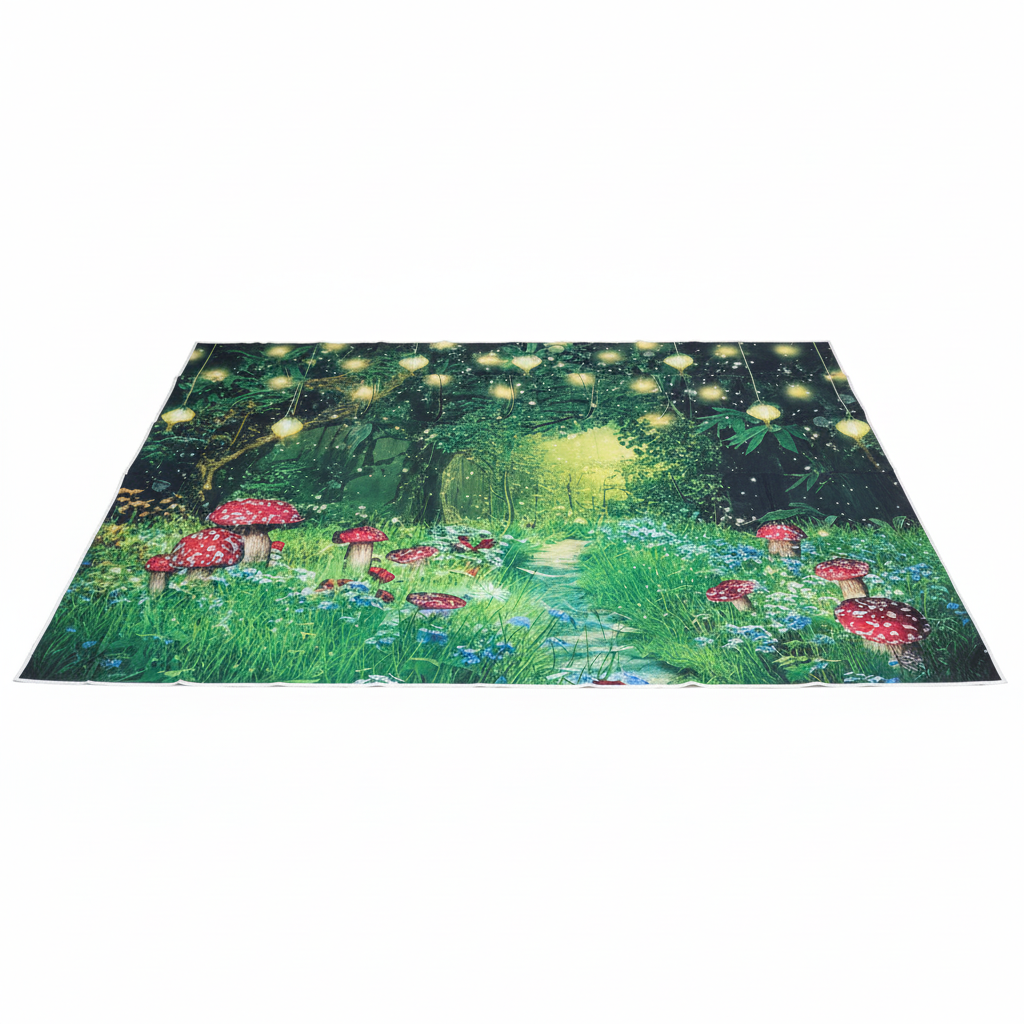 Fondo Bosque Encantado con Hongos y Luces 7x5FT