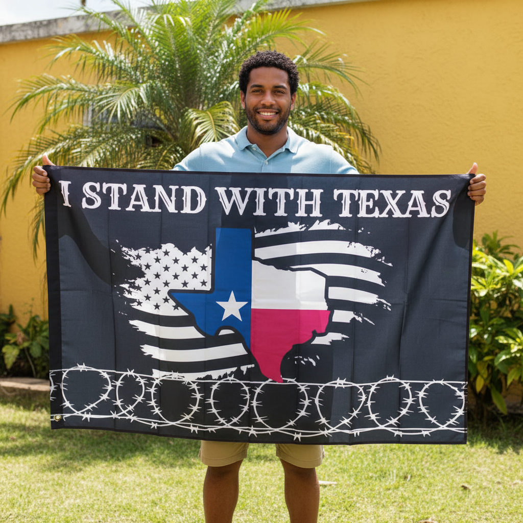 Bandera "I Stand With Texas" con diseño exclusivo