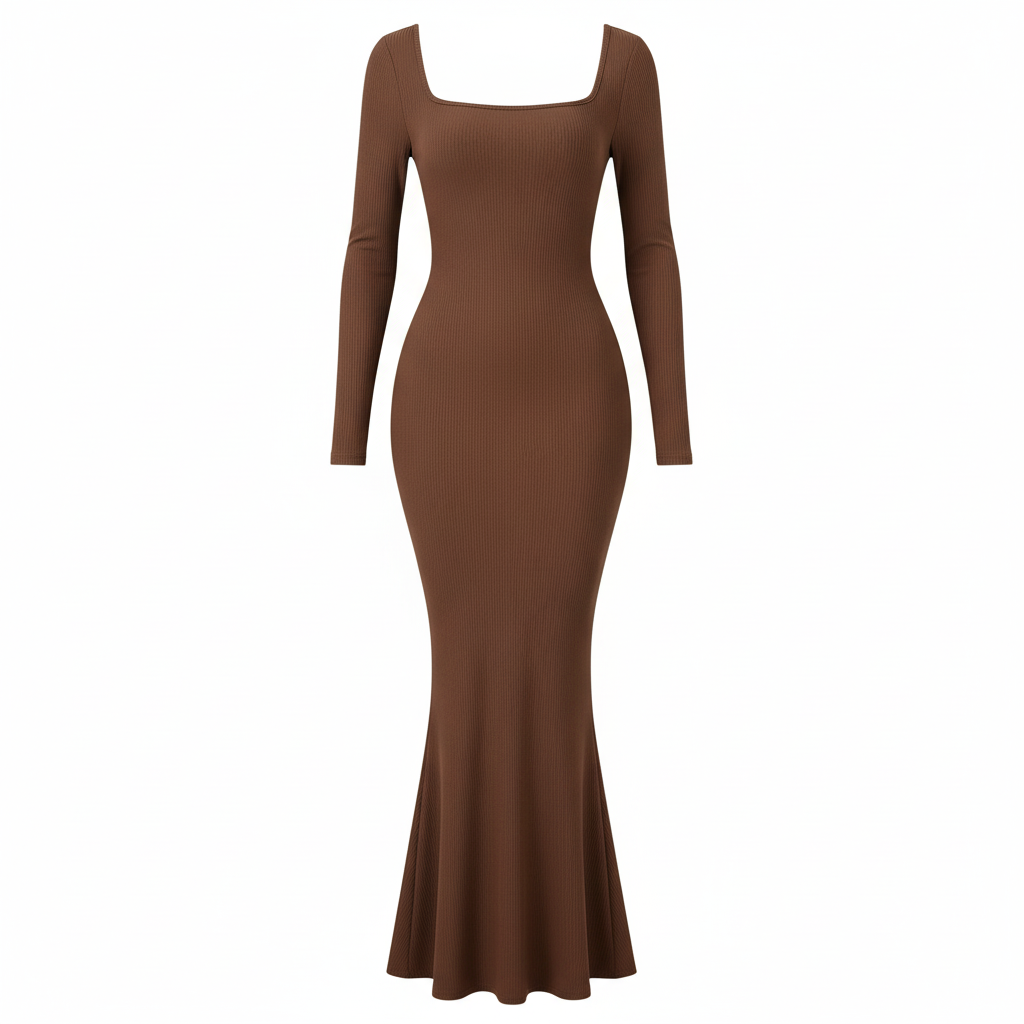 Vestido Largo Elegante con Cuello Cuadrado